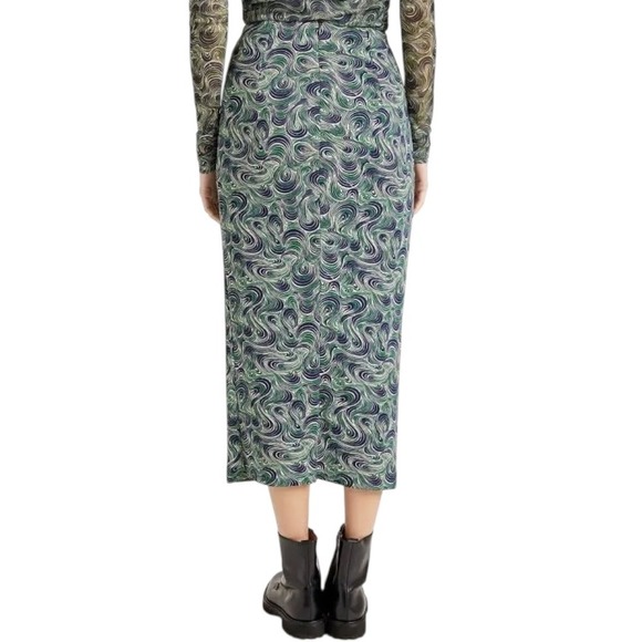 Cinq a Sept Womens Skirt Size 4 Green Blue Swirl Print Knot Front Midi New - Picture 3 of 6